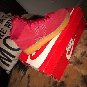 Red suede Air Force 1’s